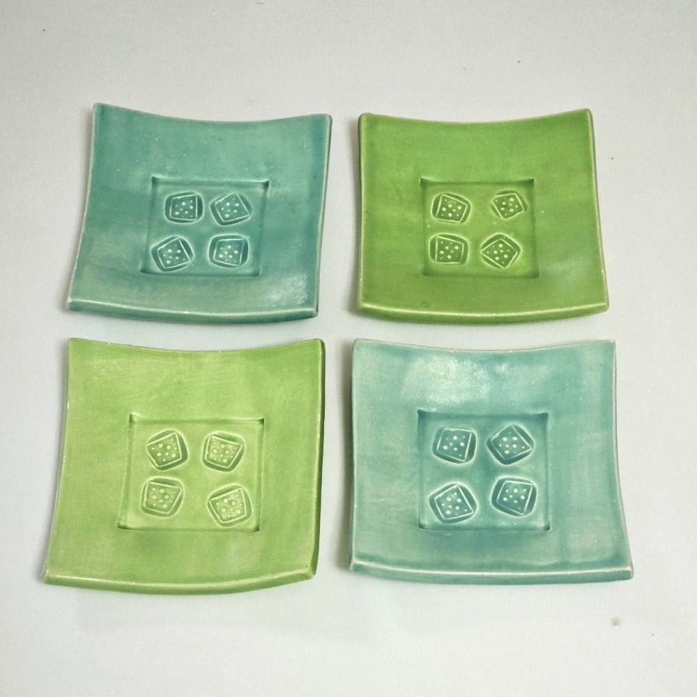 Ceramic Tea bag Trinket Dishes Set of 4 Handmade Pottery